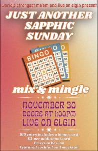 JUST ANOTHER SAPPHIC SUNDAY: a bingo, mix and mingle event!